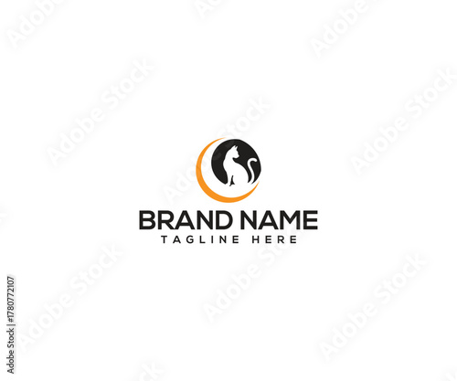 Mystical Moonlit Silhouette: A sleek feline silhouette sits regally against a crescent moon and a suggestive logo.