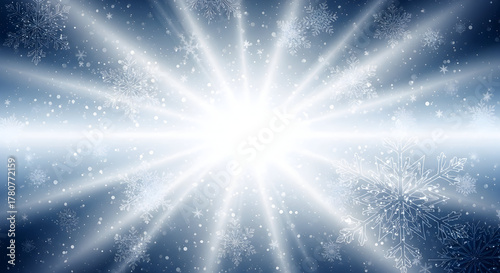 Bright starburst with snowflakes and light particles