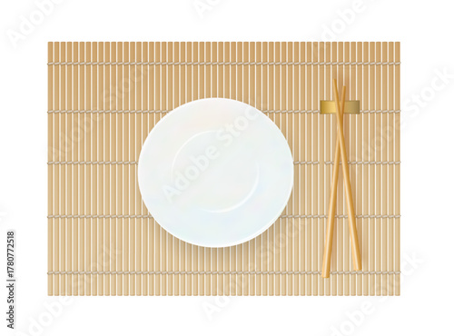 Asian bamboo sushi rolling mat. Traditional Japanese cooking tool. Vector