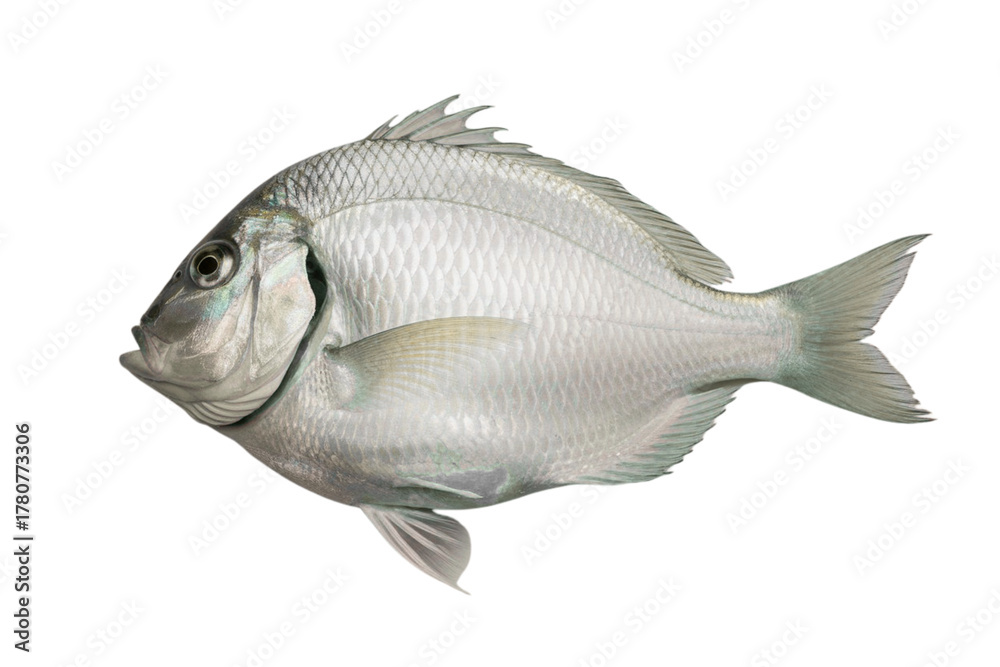 Fototapeta premium Freshly caught gleaming silver bream, perfect for seafood recipes and ocean conservation awareness