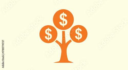 Money tree icon with dollar signs representing financial growth and investment returns, vector illustration