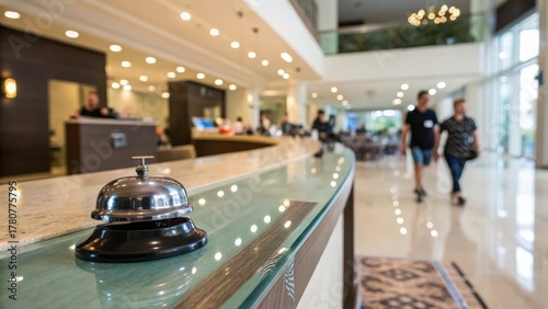 Wallpaper Mural Hotel Reception: Bell on Counter, Blurry Guests Torontodigital.ca