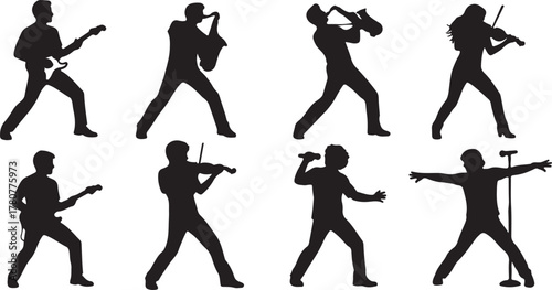 Silhouettes of Musicians A Collection of Rock, Jazz, Classical, and Vocal Performers in Action, Capturing the Art of Music