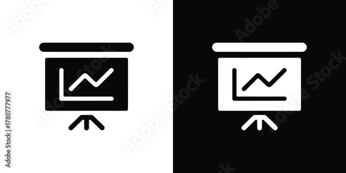 Statistics Chart Presentation Board on Stand Flat Icon Isolated on White Background