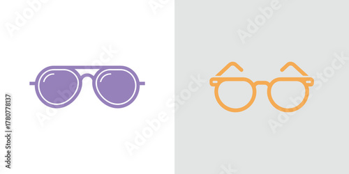 Two pair of eyeglasses with a transparent background and a minimalist flat design