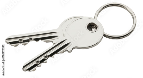Set of modern steel keys isolated on white background.