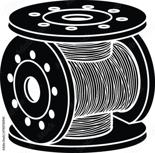 Vintage Sewing Spool Icon Design in Black and White for Crafts and Hobbies