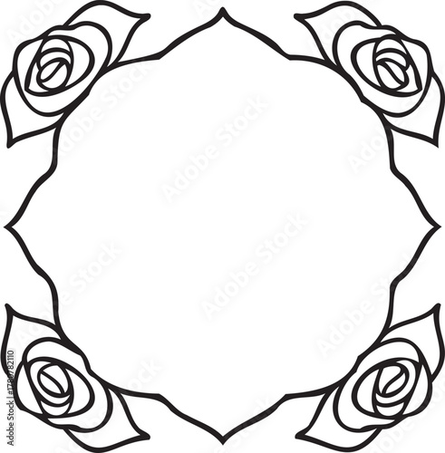 monoline rose border frame for invitations refined botanical engraving