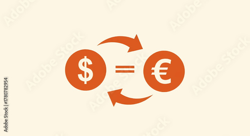 Minimalist dollar and euro currency exchange icon for financial concepts, a simple vector illustration