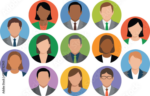 Diverse Group of Anonymous Business People Avatars in Circles Vector Set