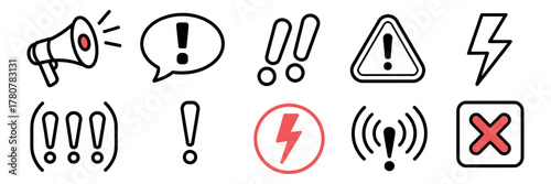 Doodle Red Exclamation Marks and Hand Drawn Warning Signs for Alerts, Caution, Toxic Risk, and Stop Notifications