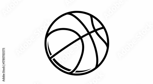 Simple black and white basketball outline sketch. Sports equipment line art vector illustration
