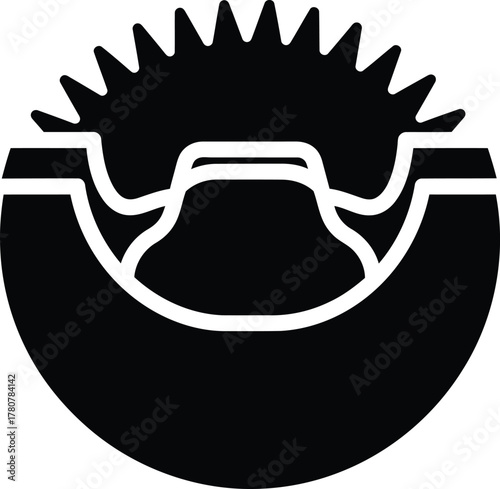 Cogwheel rotating inside a container representing mechanics and industrial process engineering drawing