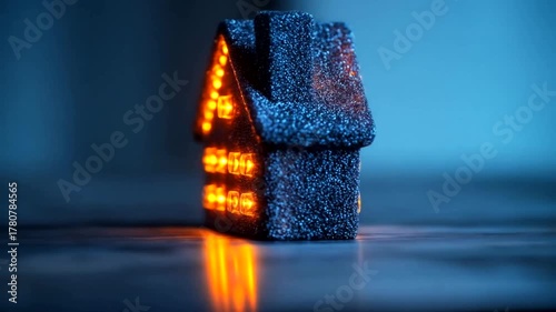 Sparkling house miniature with illuminated windows