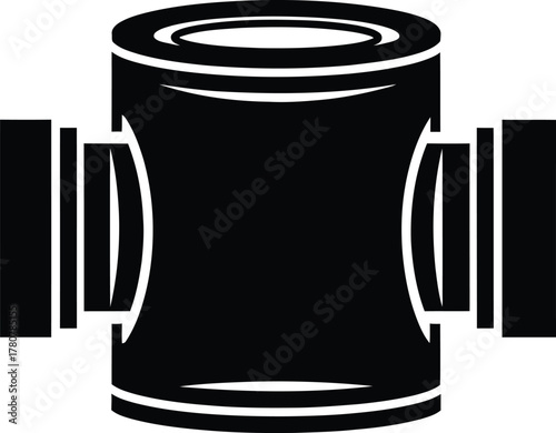 Black and white illustration of a pipe fitting with three openings for connections