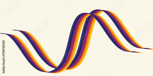 Abstract colorful 70s background vector. Vintage retro wallpaper with rainbow stripes and wavy lines. A 1970 color illustration suitable for posters, banners, decorative items and wall art.