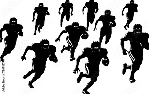 American Football Players in Action Silhouette