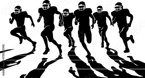 American Football Players in Action Silhouette