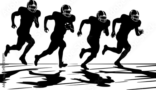 American Football Players in Action Silhouette