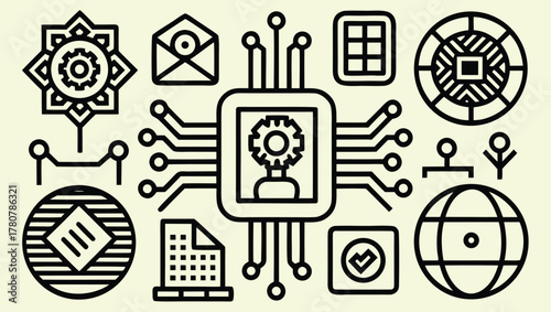 Ancient Egyptian and Celtic ornamental design vector icon sets for web, media, and technology illustration