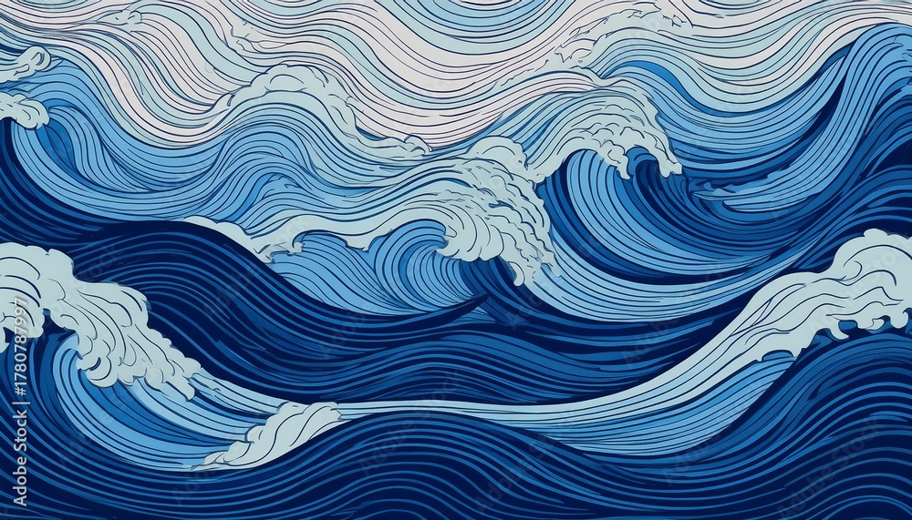 Obraz premium sea wave pattern background ocean wave shape pattern water line background seamless marine decoration pattern background