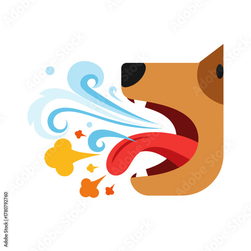 Dog panting with tongue out and breath blowing in the wind  