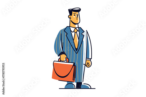 Business professional ready for a meeting with briefcase in hand. Colorful vector