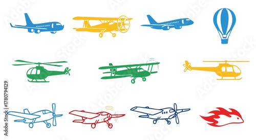 Airplane flying icon in blue outline on white background vector illustration
