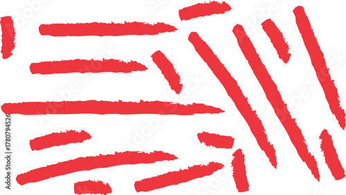Hand Drawn red Brush Strokes Set – Grunge Paint Texture, Abstract Ink Lines Background