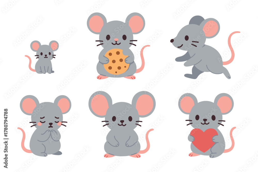 Fototapeta premium Cute cartoon mice characters for playful designs and festive themes. Colorful vector