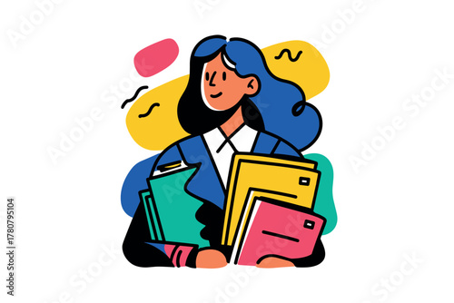 Creative student preparing for final exams with colorful folders. Colorful vector