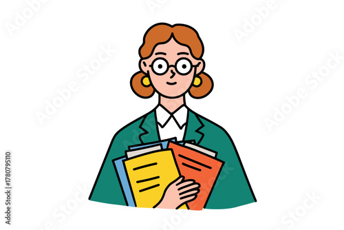 Woman with books in a learning setting. Colorful vector