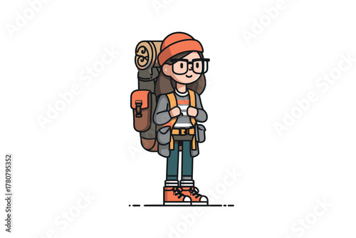 Adventure preparation for a young hiker with a backpack. Colorful vector