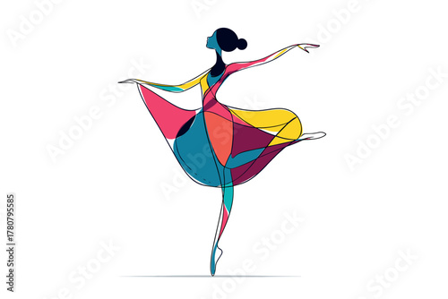Colorful abstract ballerina dancing gracefully in vibrant attire. Colorful vector