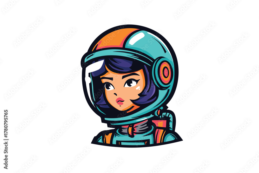 Fototapeta premium Astronaut girl helmet design for space theme projects. Colorful vector