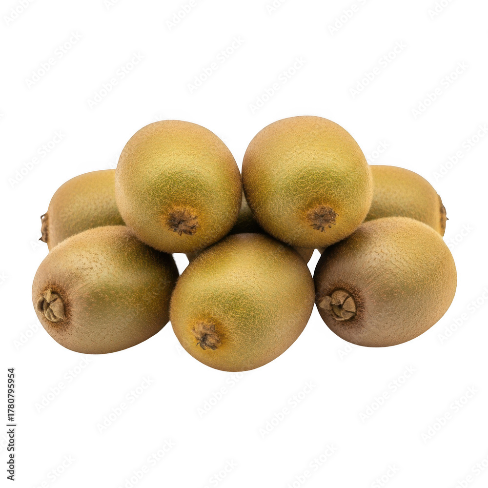 Fototapeta premium Pile of fresh golden kiwi fruits, healthy food, vitamins, exotic fruits, tropical deliciousness, still life photography isolated on transparent background