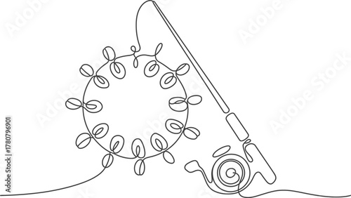 Fishing rod line art design vector illustration recreation hobby sport activity
