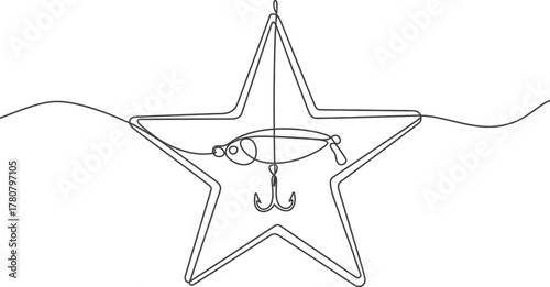 Fishing lure bait hook star line art vector graphic design illustration icon