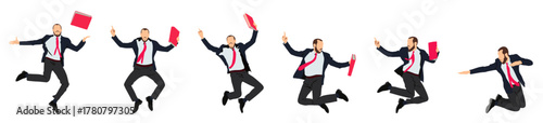 Vector illustration of a businessman jumping, running, celebrating the success.