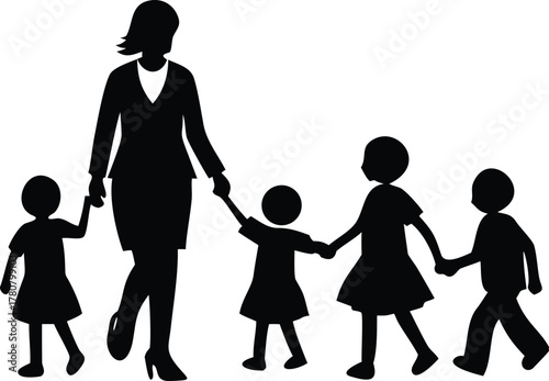  silhouette of a walking family group