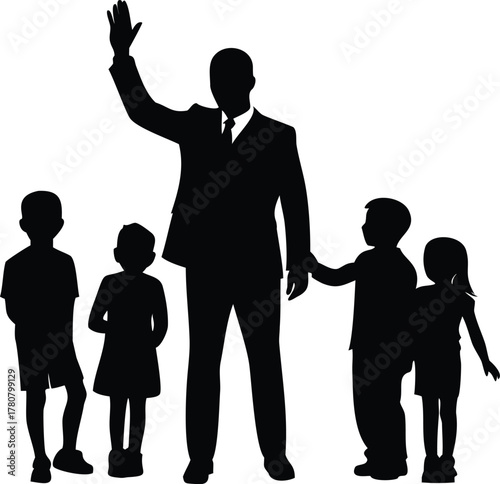 Silhouettes of business people with child are excellent vector illustrations for depicting team success