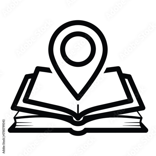 Open Book with Location Pin Icon for Travel Guide Concepts
