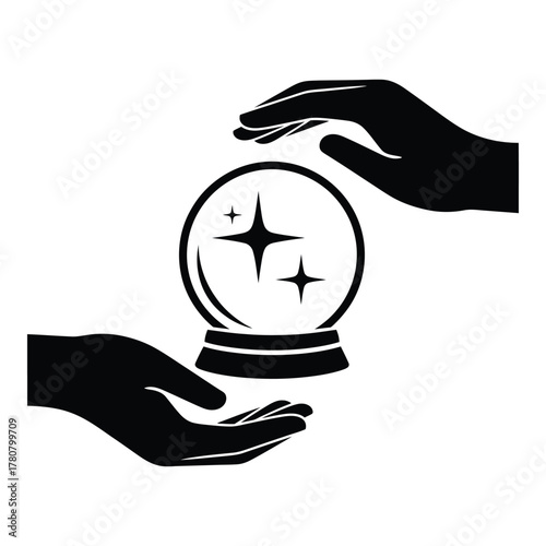 Crystal ball held in hands with shining stars vector illustration