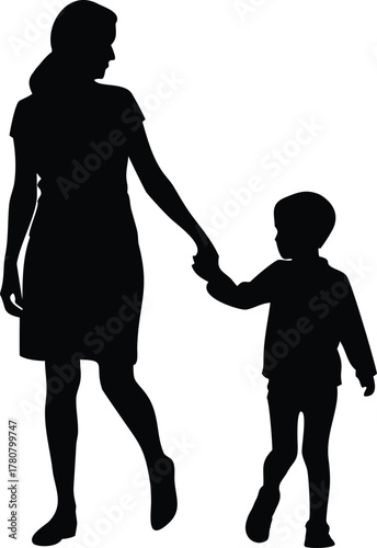 silhouette of mother and son