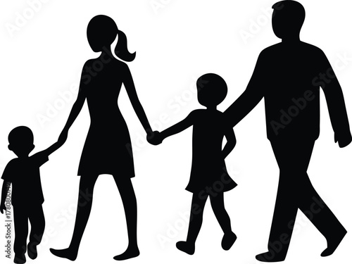 vector illustration of parents, child, and couple walking hand in hand