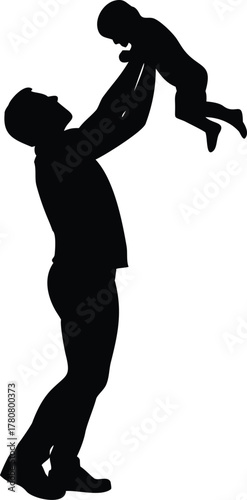 Father lifting child joyfully silhouette