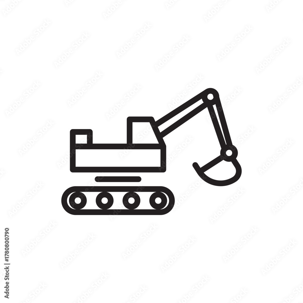 Naklejka premium Excavator icon symbolizing heavy construction and earthmoving equipment, representing modern mining and civil engineering, specialized industrial operations, and resource extraction.