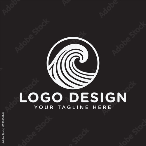 Minimalist Ocean Wave Logo design in Circle