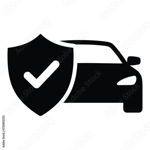 Car Insurance Icon Concept with Shield and Check Mark Protection