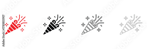 Confetti party popper vector icon set, party popper icon for Birthday, holiday, Christmas, New Year